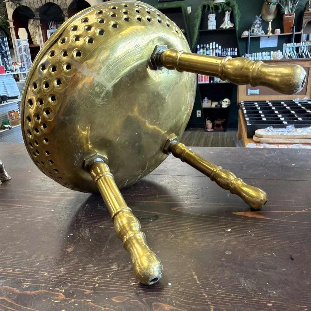 Vintage Brass Turkish Bath Stool, Hamam Stool Tooled Brass 1930's Bohemian
